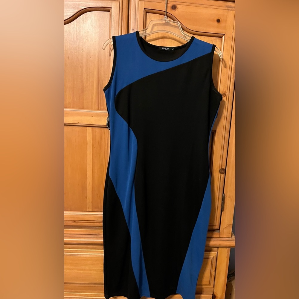 Fitted very slimming blue and black dress